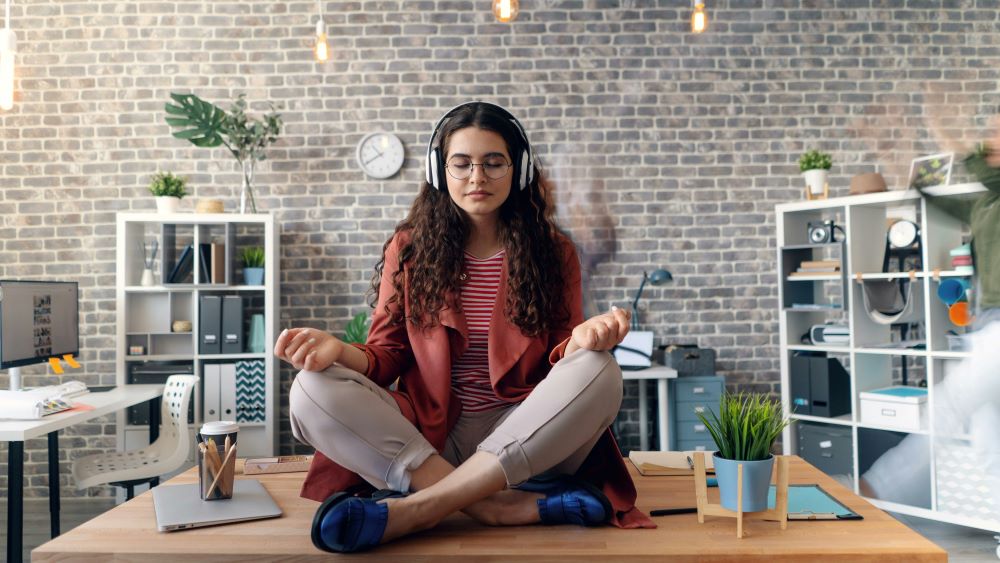 remote employee practicing mindfulness